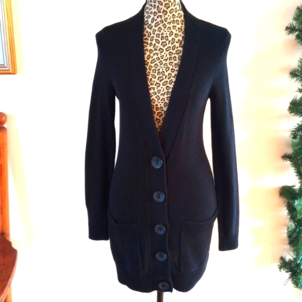 Spring+Mercer Ladies Long Cardigan Size:S Color:Black